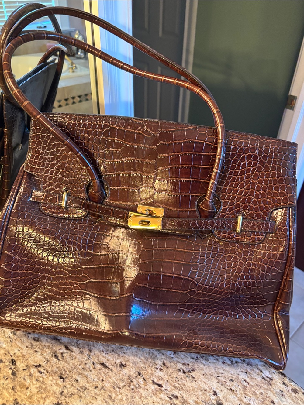 Classic Croc-Embossed Tote Bag in Dark Brown